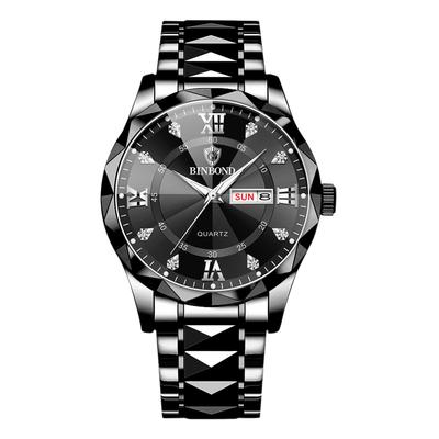 Waterproof and Rainproof Wristwatch with Luminous Round Stainless Steel Calendar Large Black and Rhinestone Perfect for Business or Formal This Pair