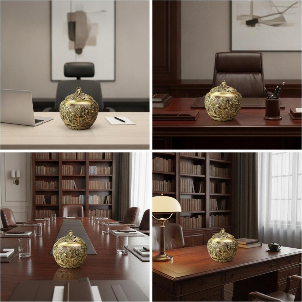 Brass Tea Canister with Dragon Motif Heavy-Duty Lid