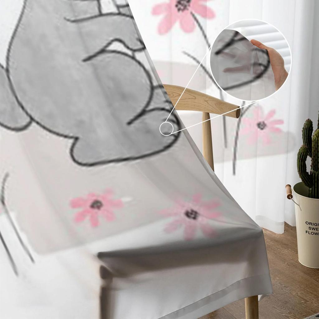 Cute Bunny and Butterfly Sheer Window Curtains for Living Room Girl Bedroom Tulle Curtains Kitchen Veil Chiffon Drapes