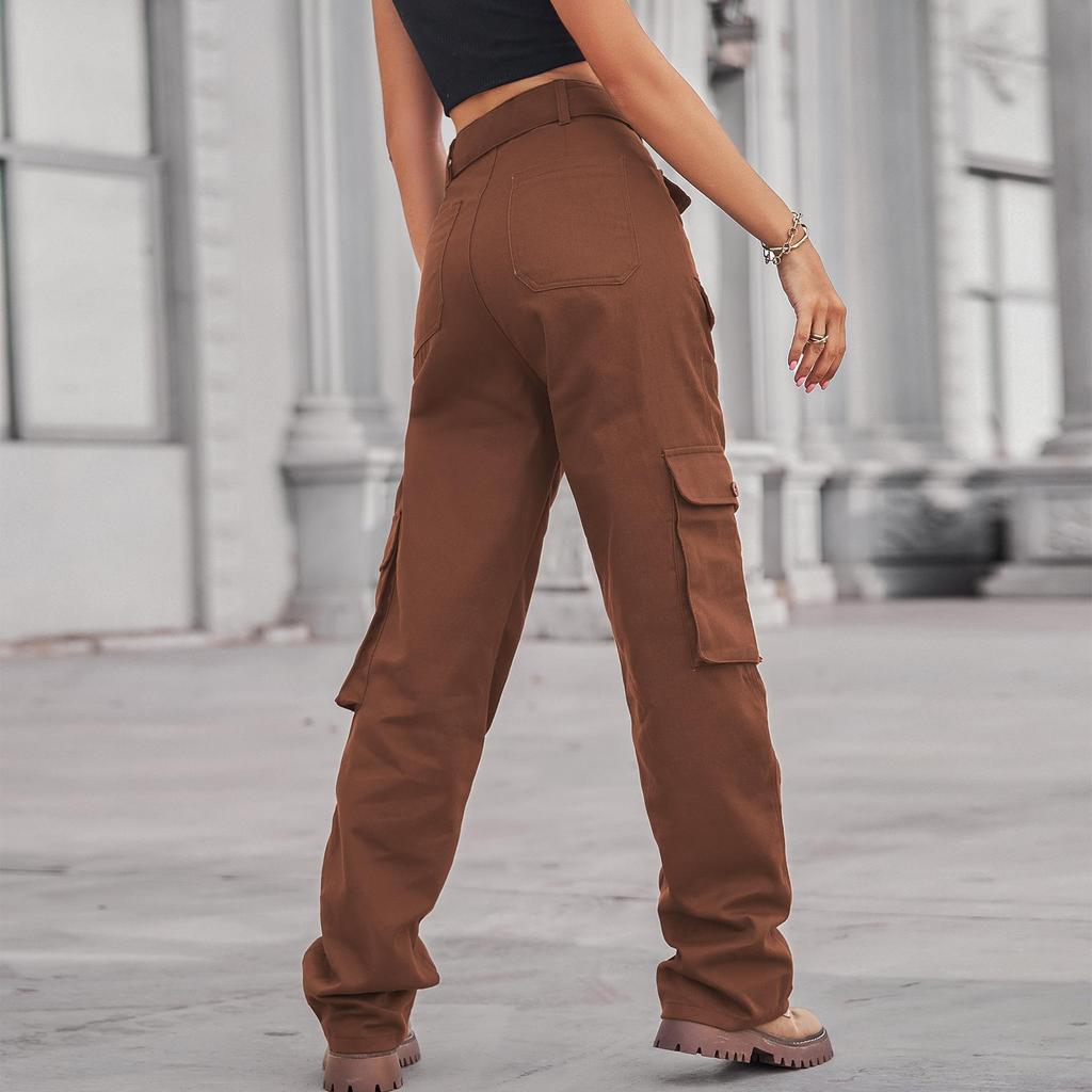 Pantaloni e Capris da Donna alla Moda in Denim Casual Tinta Unita Stampati Tasche Multiple