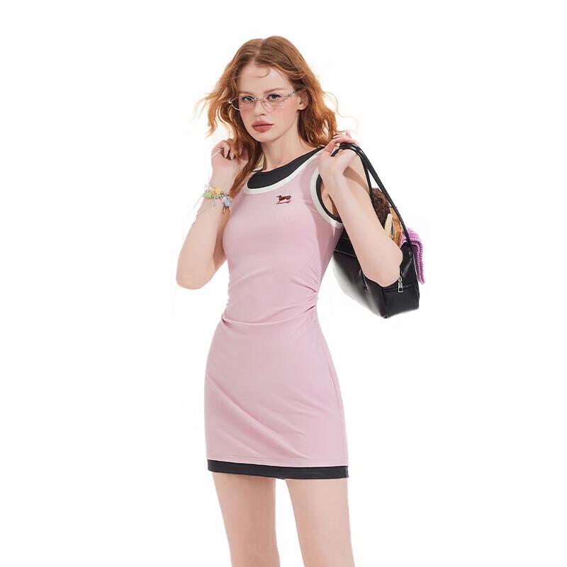 UNIFREE Ретро-платье с коротким рукавом, colorblock, имитация двух предметов S