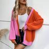 European and American Color Block Sweater Women's Autumn and Winter New Casual Loose Long-sleeved Knitted Cardigan Jacket for Women