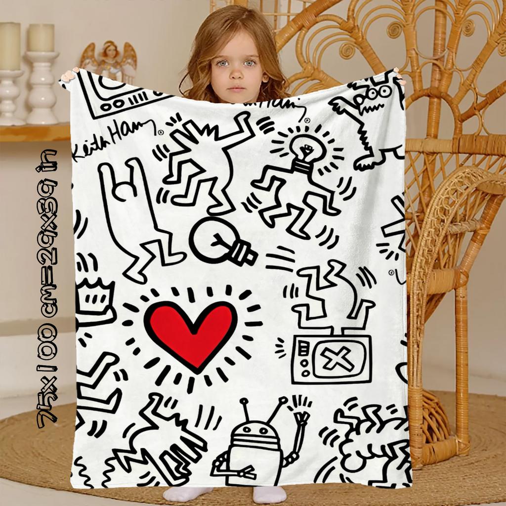 Knee Blanket Throw Blankets for Winter Microfiber Oversized Baby Lightweight Fleece Bed Decoration S-harings-graffiti-keiths