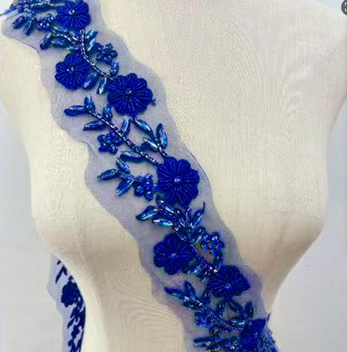 RM-802 Hot Sale Beaded Rhinestone Flower Lace Applique Trim Sewing Motif Embroidery