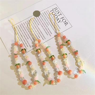 3D Stylish Cute Peach Fruit Resin Beaded Phone Charm Strap Chain Lanyard Women Girl Jewelry Bead Pendant Decoration