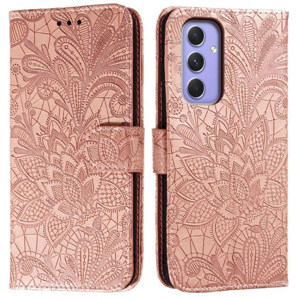 For Samsung Galaxy S25/S24 Case Lace Flowers PU Leather Flip Wallet Phone Cover