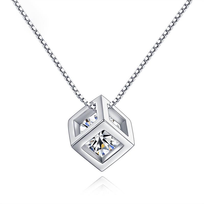 Trendige dunkelblaue Rubik's Cube Sterling Silber Halskette für Damen - Eleganter Schlüsselbeinanhänger, Perfektes Weihnachtsgeschenk für Freundin