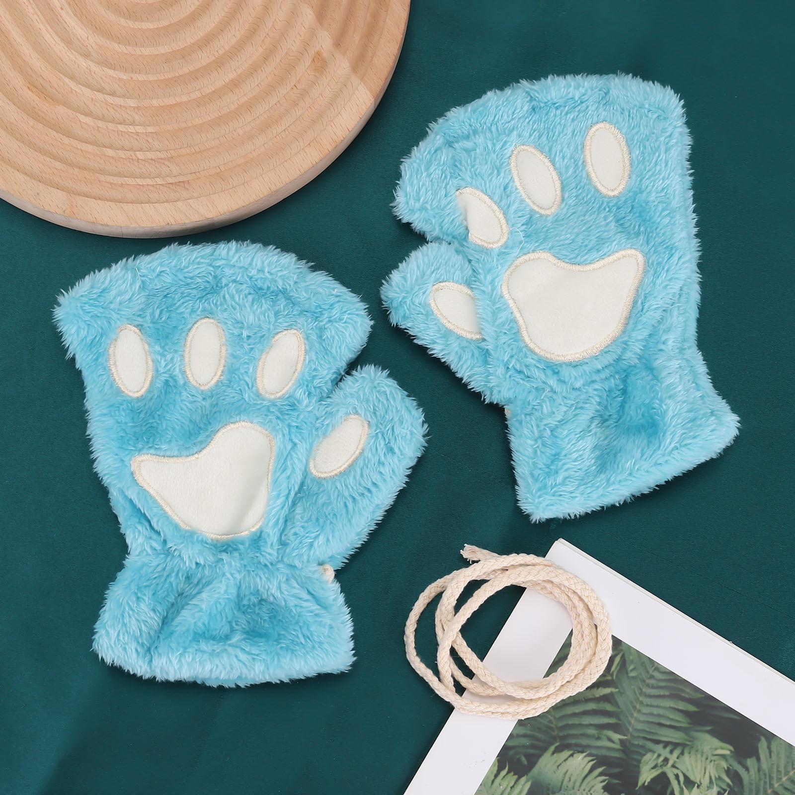 

Women s Winter Cartoon Cat & Bear Paw Fingerless Gloves - Cute, Thick, and Warm Korean Style One Size зелений