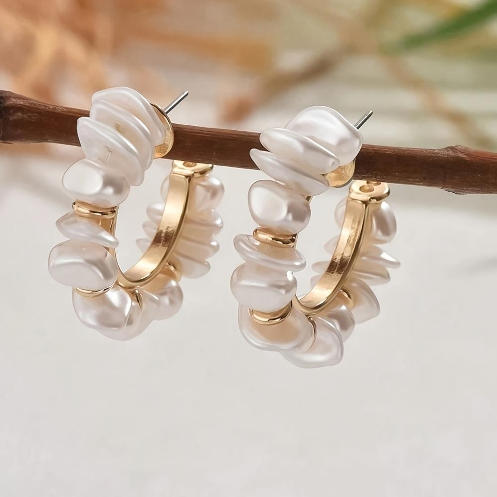 Gold Color Pearl Hoop Earrings Imitation Pearl Jewelry  for Women Party Daily Wear