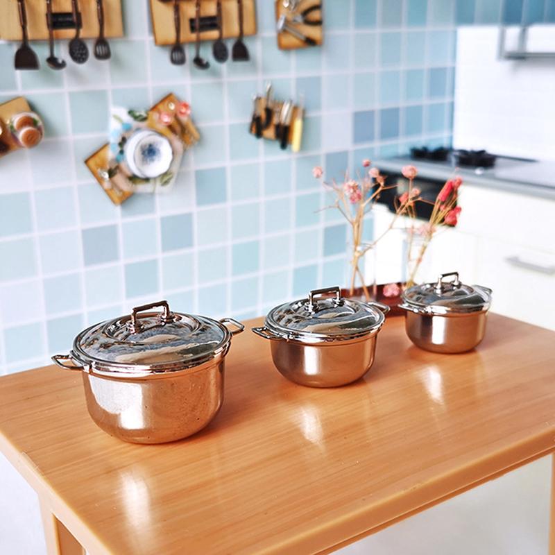 1/12 Dollhouse Miniature Imitated Stainless Steel Casserole Kitchen Cookware