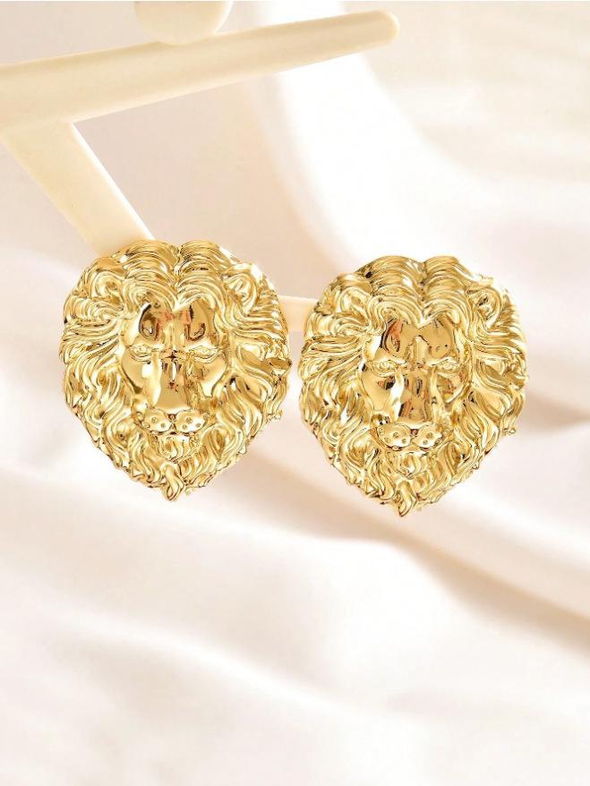 Fashion Personality Exaggerated Trend Lion Head Stud Earrings Suitable For Women'S Daily Party Wear Chest