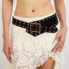 Vintage Street Style Pu Leather Belt For Women With Double Pin Buckle And Metal Rivets