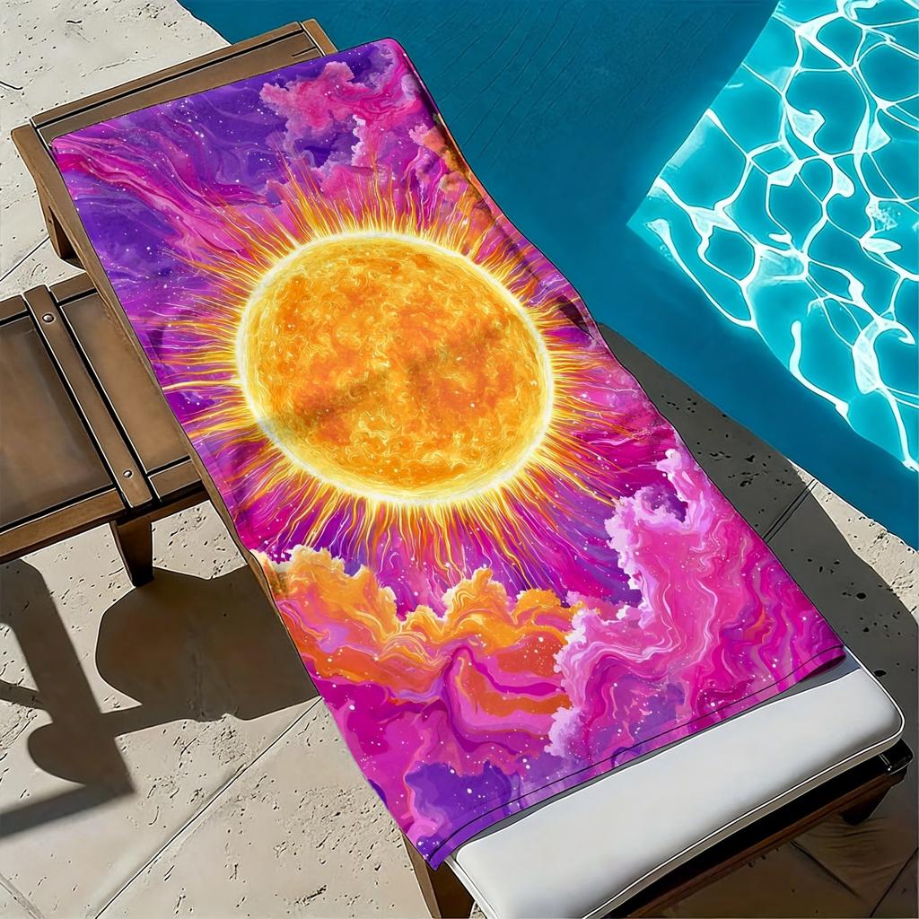Sun and Dreamy Cloud Patterns polyester microfiber beach towel is highly absorbent, suitable for swimming and beach outings