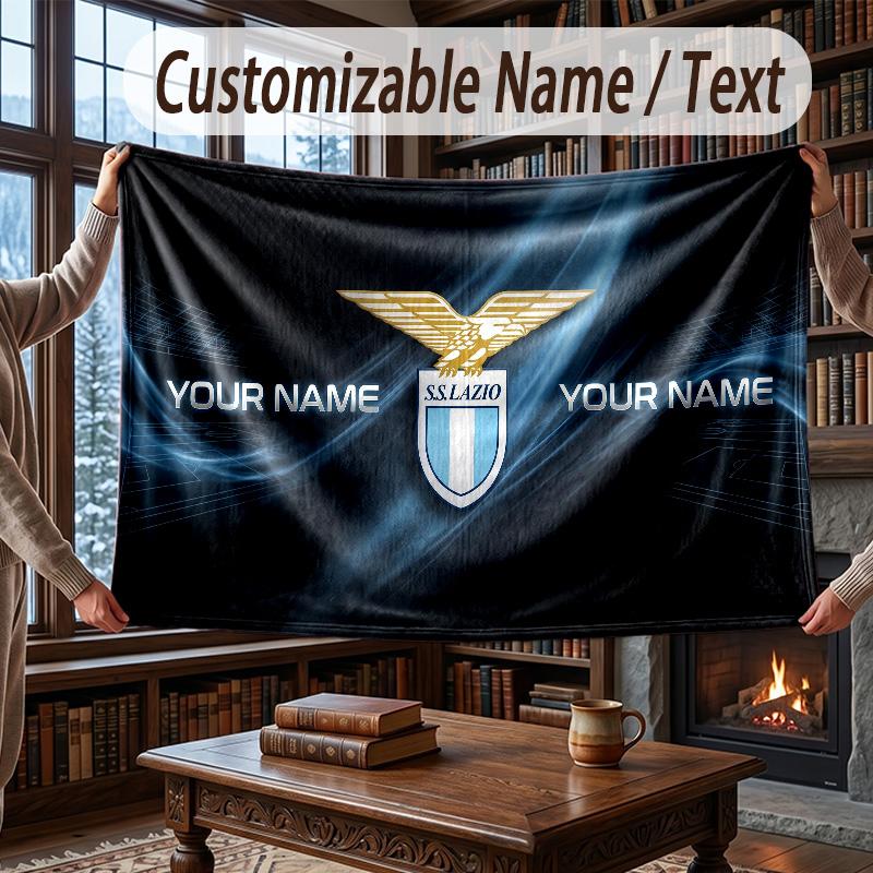 Custom Name Flannel Throw Blanket Lazio FC Pattern Warm Home Decoration
