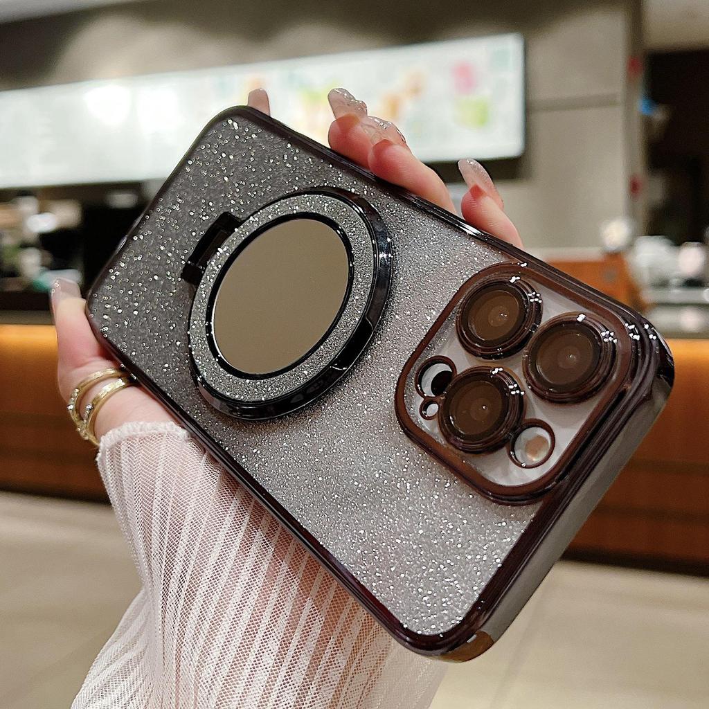 Třpytivé magnetické pouzdro na telefon pro iPhone 15, Apple 14promax, 13 Soft Shell Mirror Bracket, galvanicky pokovené pouzdro Apple 14promax