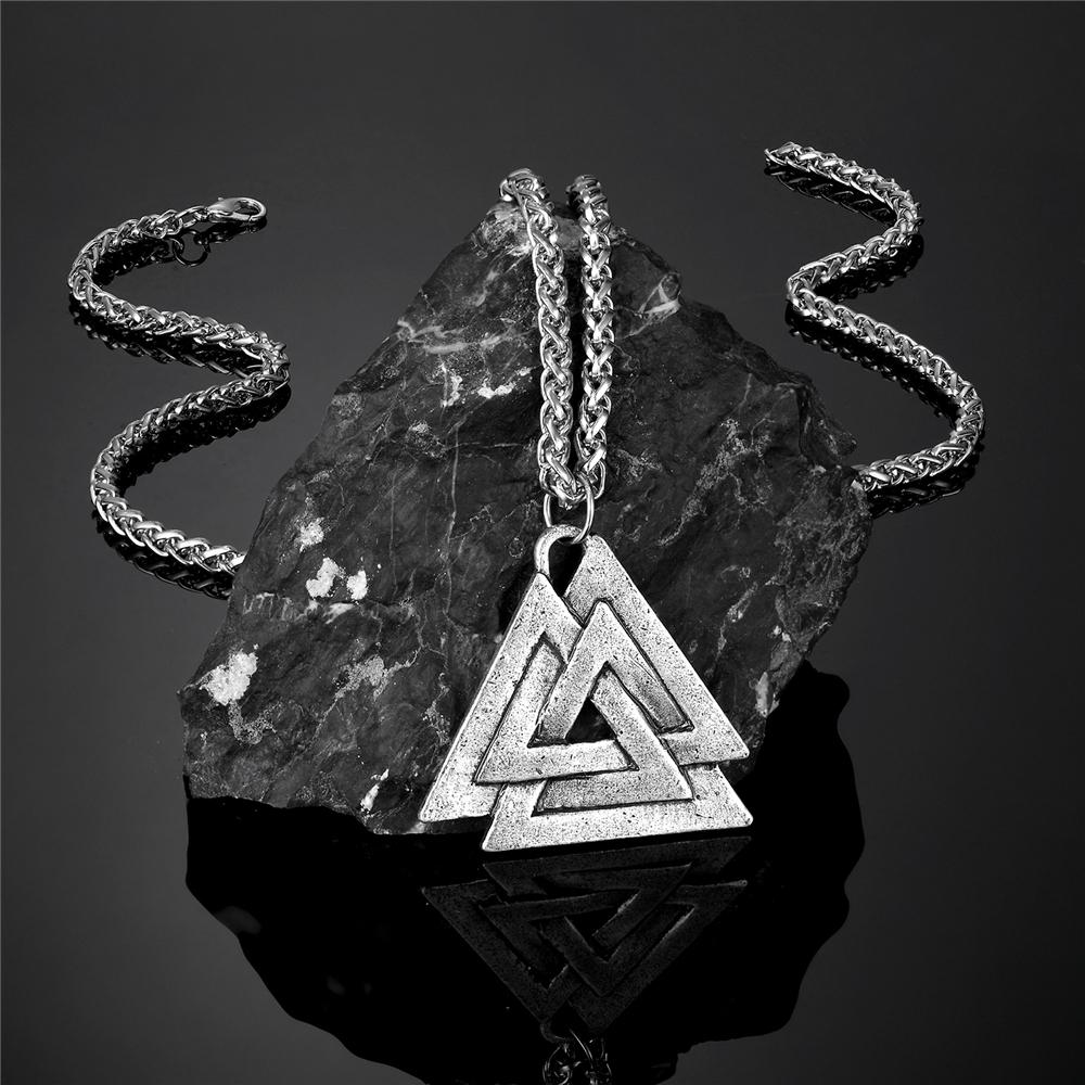 Viking Runes Valknut Pendant Mens Stainless Steel Necklace Norse Jewelry Vegvisir Amulet Steampunk Keychain Dropship