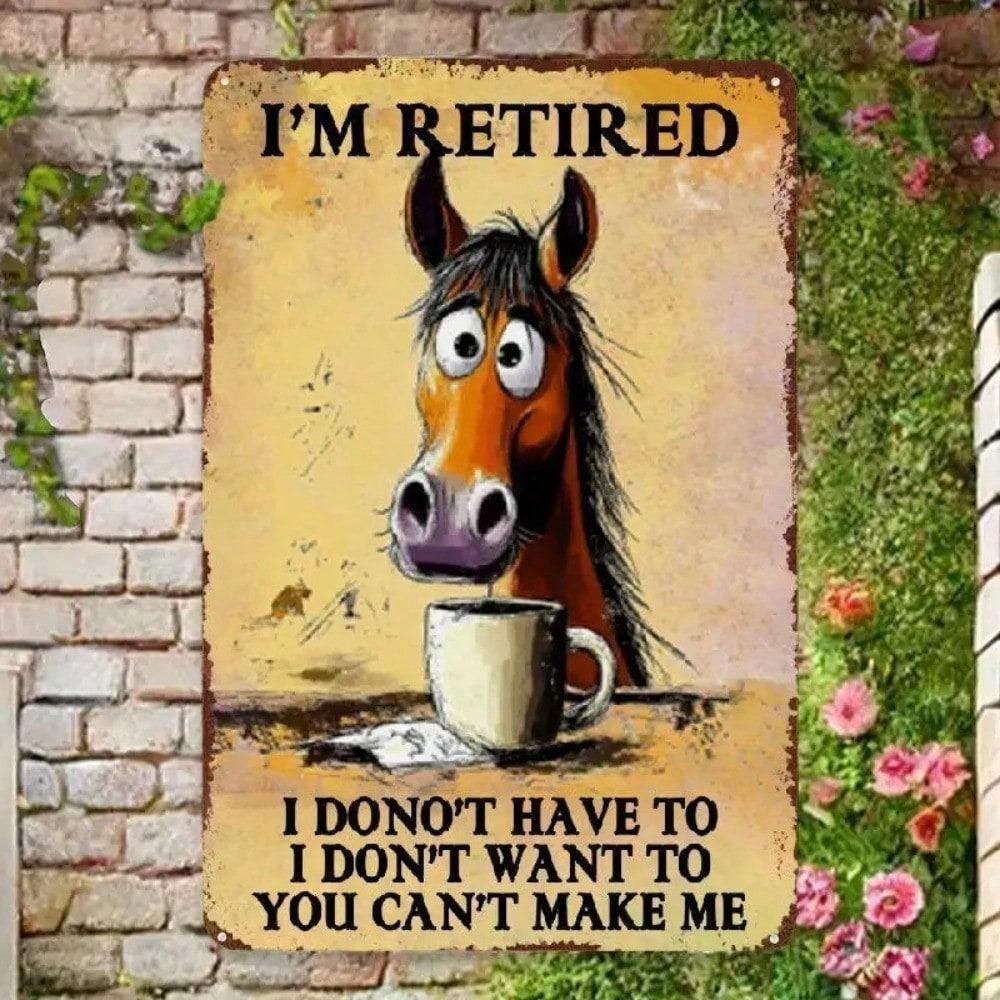 Horse Metal Wall Art Sign - Vintage Farmhouse Decor Funny Horse Coffee Cup Tin Plaque 8x12 Inch