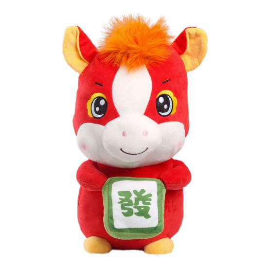 Cute Red Horse Plush Doll Horse Holding Mahjong Ornament Soft Desktop Zodiac Mascot Wealth Attracting Year of Horse Gifts