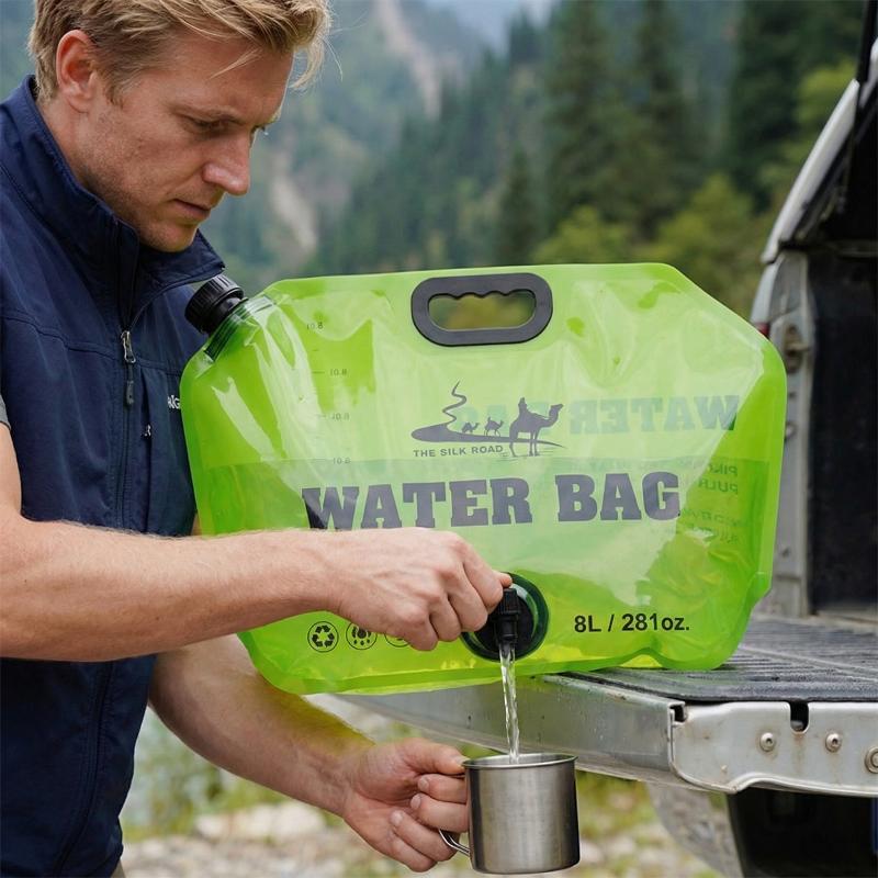 8L Portable Camping Water Storage Bag Folding Water Carrier Jug with Faucet Leakproof Lightweight for Backpacking Picnic Travel
