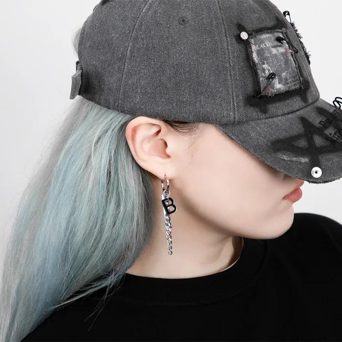 BBD B Logo & Safety Pin Earring 1 Set (Silver)