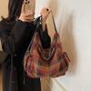 Autumn and winter new woolen plaid shoulder bag large-capacity handbag tote bag retro versatile fashion women's bag