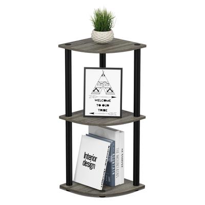 Furinno 3-Tier Corner Shelf/Rack, French Oak Gray/Black, 75.2cm H X 29.5cm W X 29.5cm D, Turn-N-Tube [Officially Imported from Japan], 12077GYW/BK