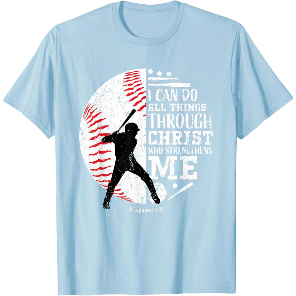 Baseball Player Christian T-Shirt Philippians Graphic Print Round Neck Men's Tee