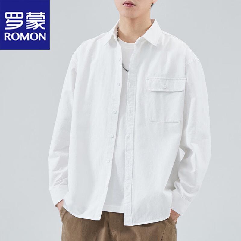 

Romon Men s Long-Sleeve Pure Cotton Casual Shirt M