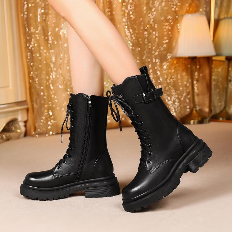 Fashion AIYUQI Women Boots Large Size Genuine Leather Thick Wool Warm Winter Biker Boots Women British Style Women Snow Boots
