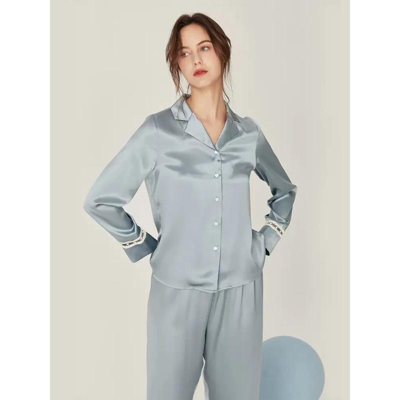 Silk Pajamas Set, Women's Lace Long Sleeved, Elegant Simplicity Home Fury.