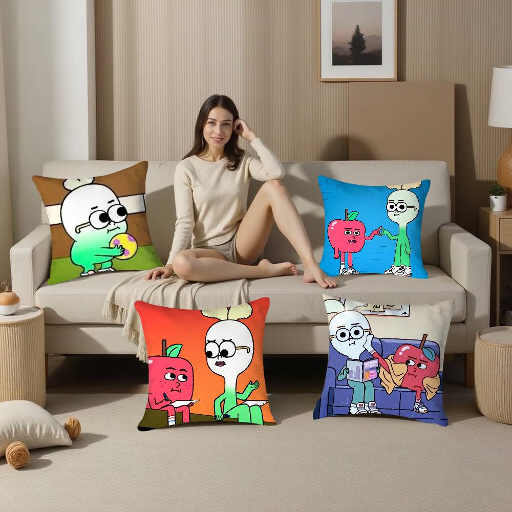 Anime Food A-Apple And Onion Pillow Case Plush Fabric Soft Double Sided Print Home Sofa High Quality Cushion Cover Throw