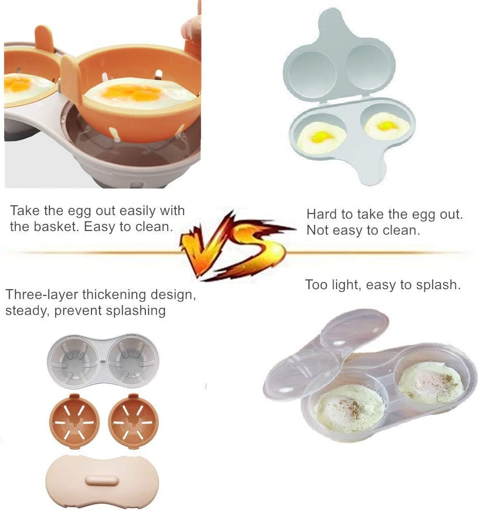 1PCS Microwave Egg Poacher - 2 Cavity Silicone Egg Cooker Dishwasher Safe BPA Free Poached Egg Steamer Kitchen Cooking Gadgets
