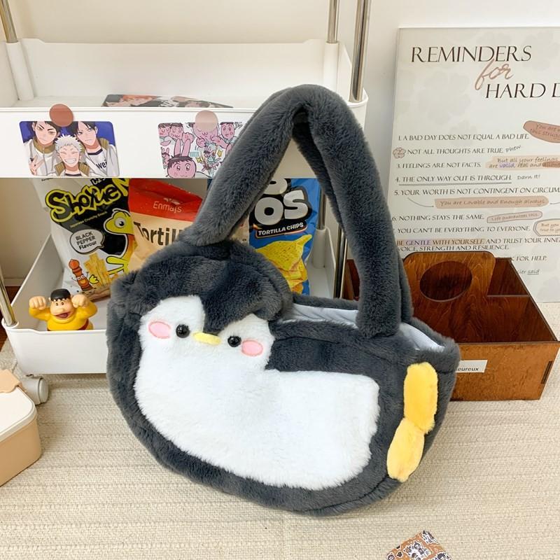 Plush Penguin Handbag With Inner Zipper Pocket For Women