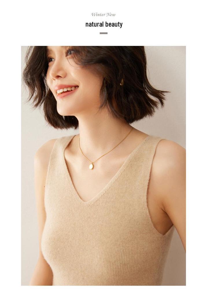 Casual Double V-Neck Cashmere Vest - Loose, Comfortable Fit, Ready-to-Wear, Warm for Autumn/Winter, Versatile Everyday Style
