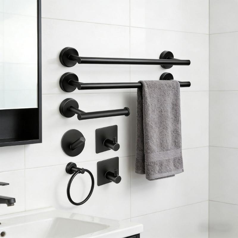 Stainless Steel Towel Rings Robe Hook Toilet Paper Holder Adhesive Towel Rack for Modern Bathrooms Easy to Install