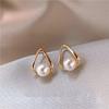 Korean Style 18K Gold-Plated Freshwater Pearl Stud Earrings - Cold Style Niche Design Jewelry
