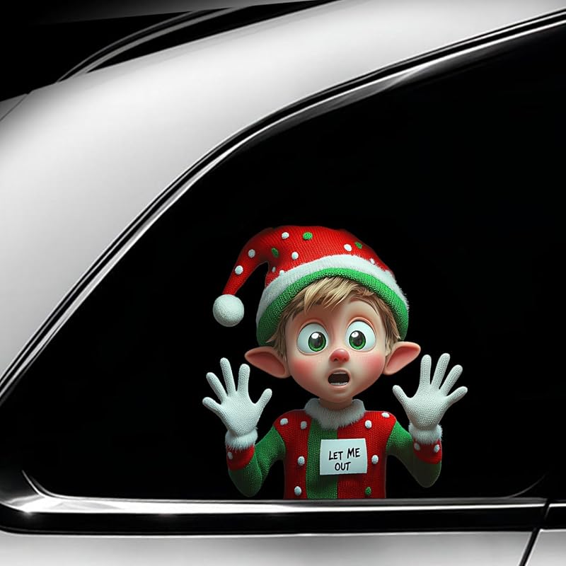 Merry Christmas Winter Decals,Santa Claus Reindeer Elf Car Window Stickers,Christmas Xmas Holiday Art Clings Decorations Accessories (Cartoon)