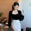 Early Autumn Women's New French Shirt Square Neck Long Sleeve Golden Velvet Slim Shirt Women's Top