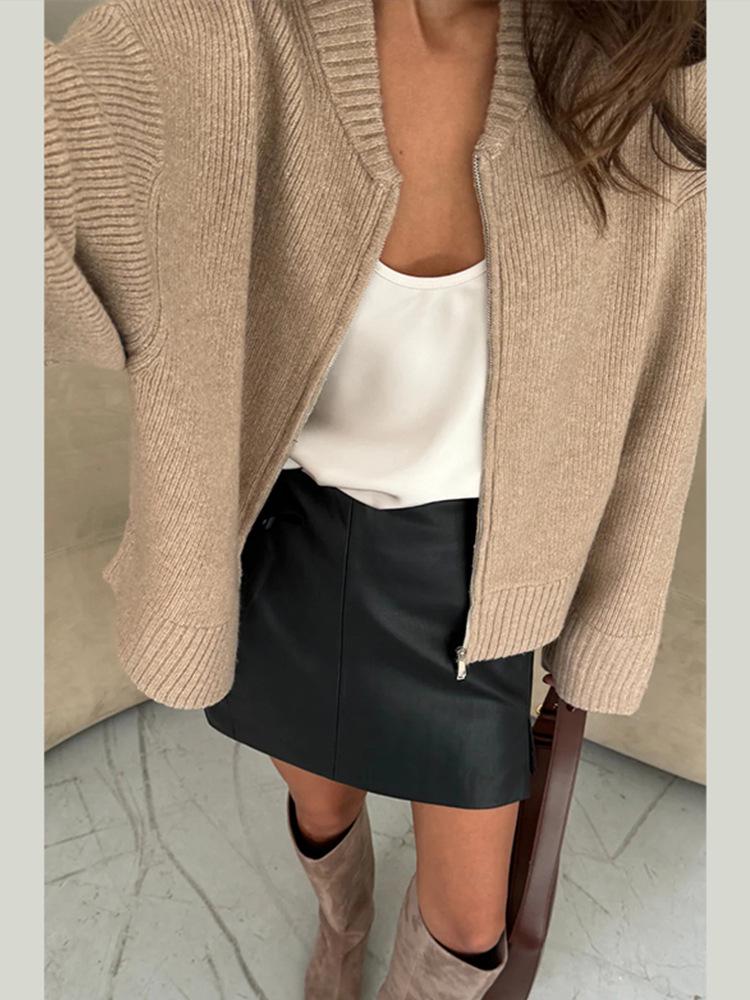 Bestseller Europeo e Americano 2025: Cardigan con zip a maniche lunghe in stile maglia casual