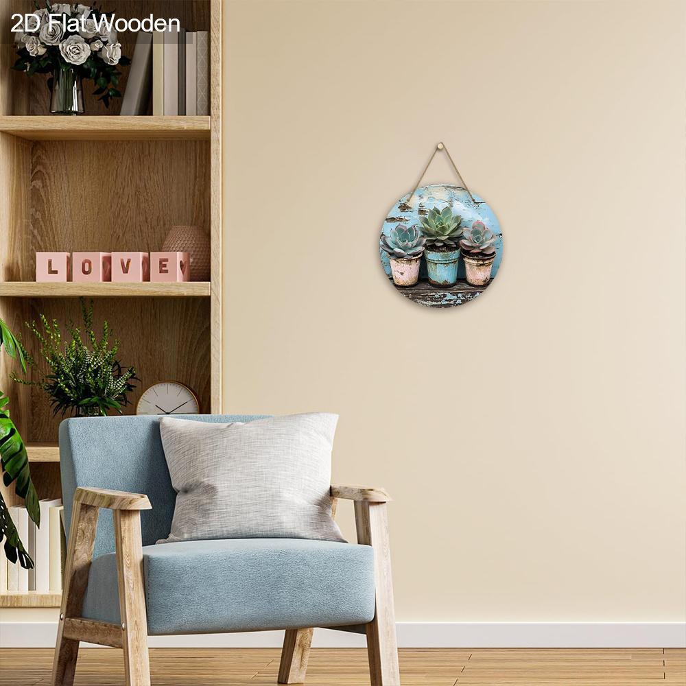 Rust Stains Succulent Bonsai Wooden Sign - Gardening Succulent Round Sign for Front Door, Porch, Fence Hanging Decor - Ideal Home Hanging Ornament
