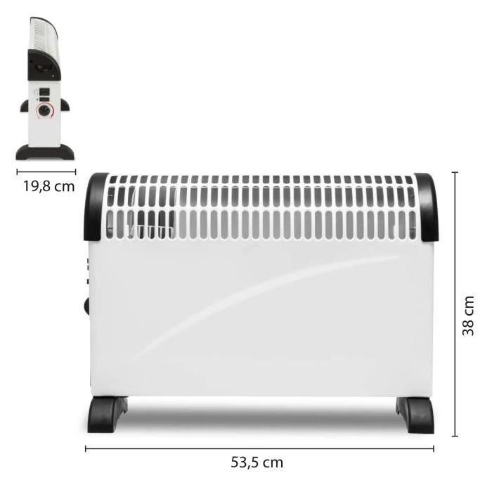 Convecteur - Blanc - 2 KW - Fonction Turbo - 3 Puissances - Thermostat Intégré
