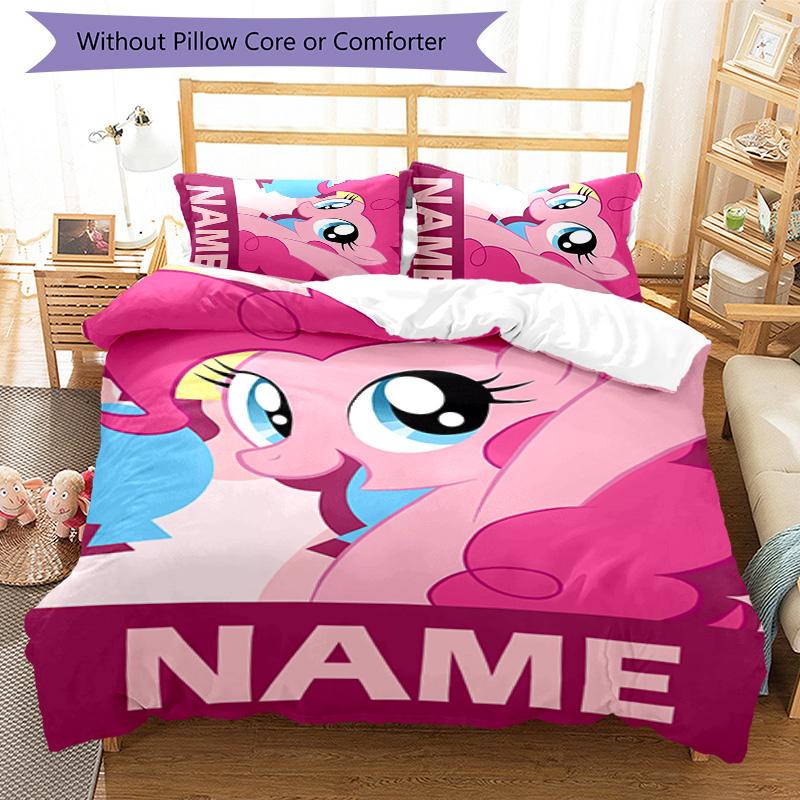 3pcs My Little Pony2 Cover Set - Personalized Name, HD Printed Bedding with 1 Cover and 2 Pillowcases - Perfect for Home Decor, Easy Care