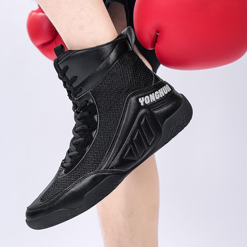 Pánské nadměrné vysoké pohodlné zápasnické boty, bojový trénink, odolné proti opotřebení a protiskluzové boxerské boty