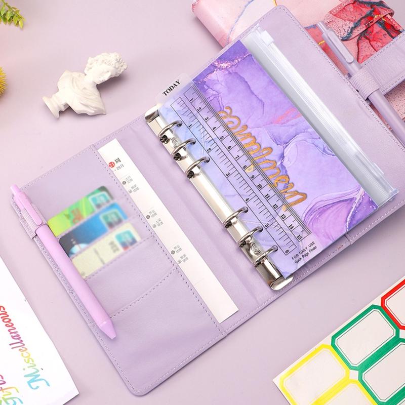 Marble A6 Budget Binder for w/ Budget Sheets Cash Envelopes Bag Colored Label Stickers for Budgeting Cash Budget Organiz