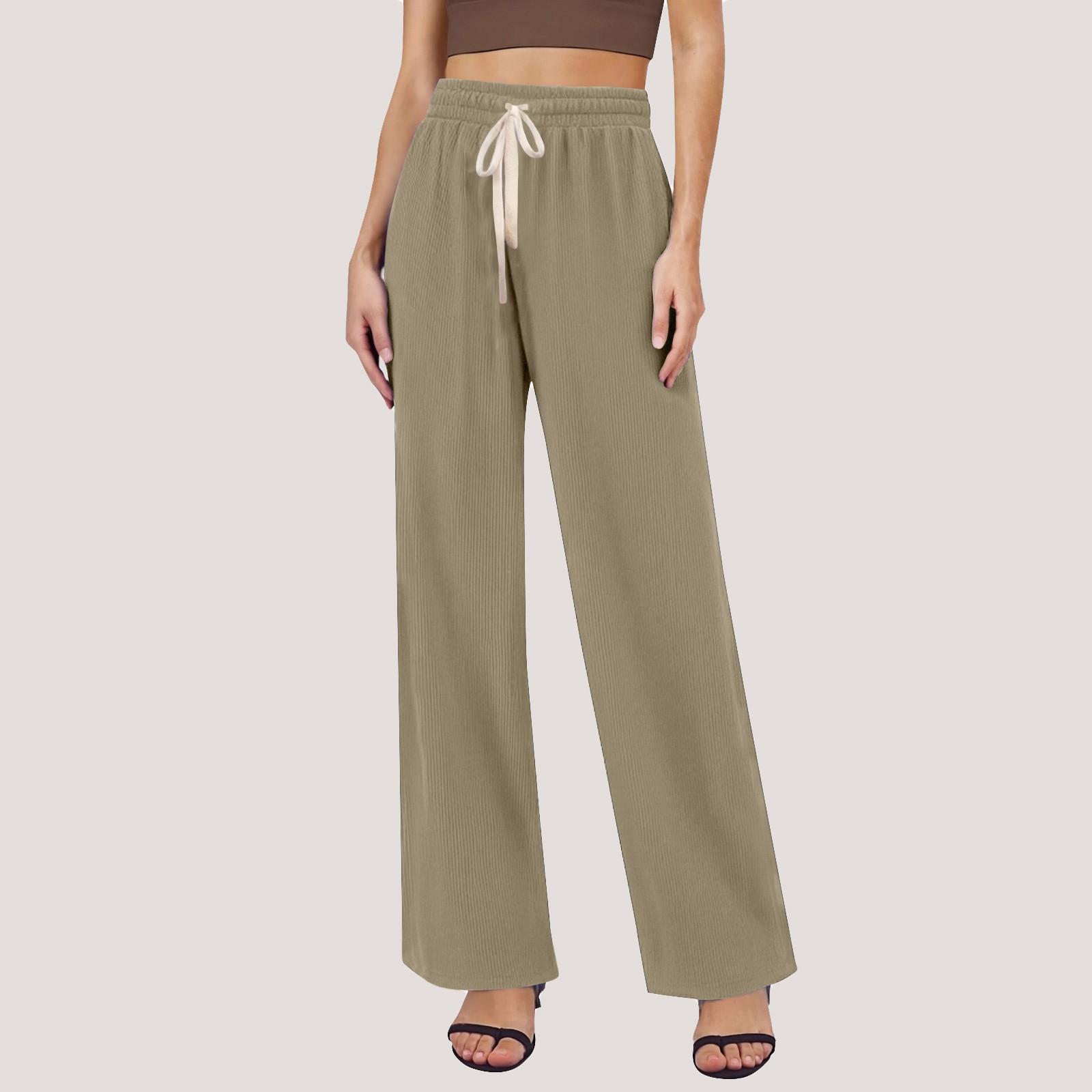 

Женские широкие брюки с карманами, легкие, с высокой талией, свободные, укороченные брюки с поясом One Size хаки