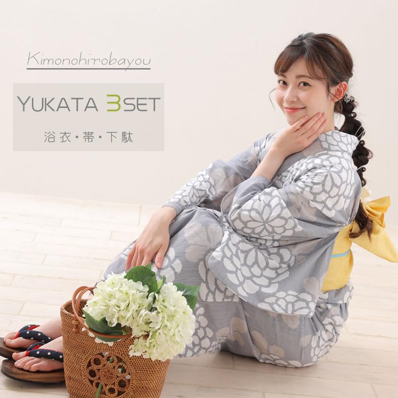 Kimono Hiroba Yu Yukata Blurred Watercolor Chrysanthemum School Student Yukata One Size Fits Perfect for Fireworks Festivals and Summer Product