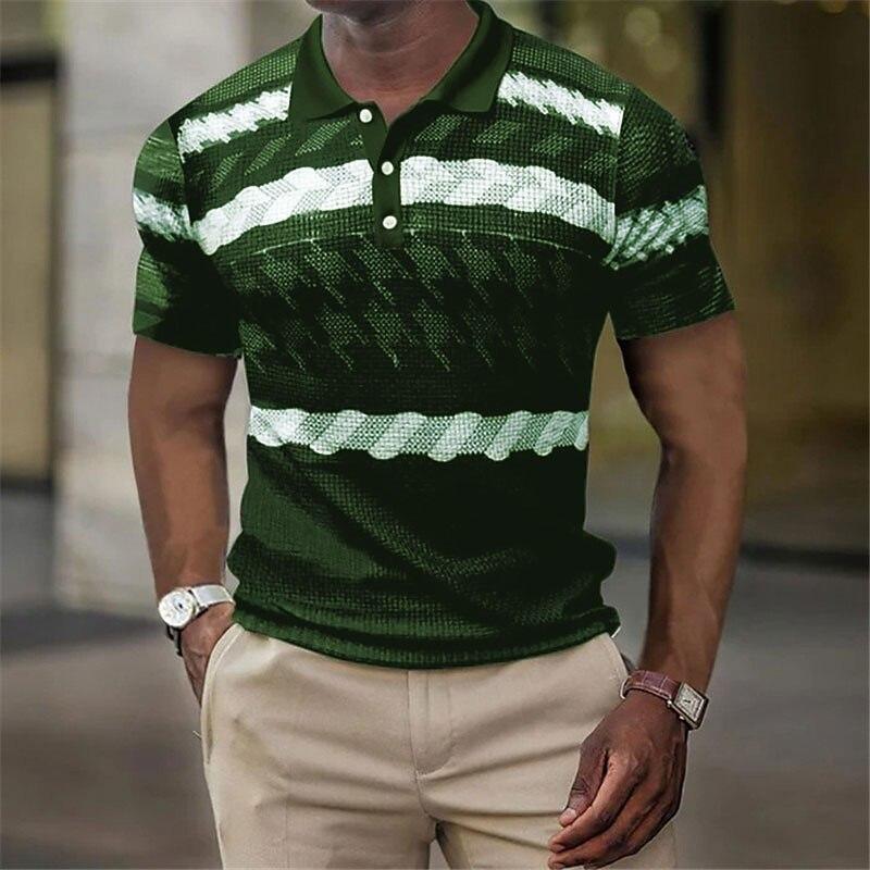 Fashionable Geometric Stripe Pattern 3D Digital Printing Men's Comfortable Polo Shirt