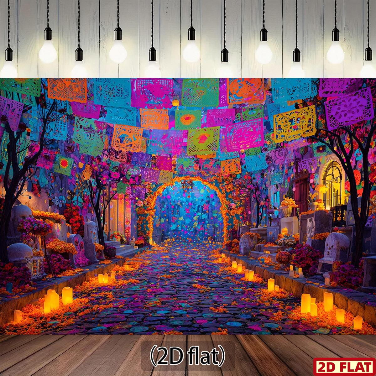 One piece of background fabric for the Day of the Dead festival from Mexican folk art - a realistic Mexican folk art banner 130x150cm