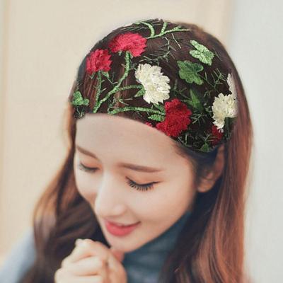 Wide Side Flower Non Slip Mesh Fashion Hairbands Mom Headdress Women Lace Headband Korean Head Wrap