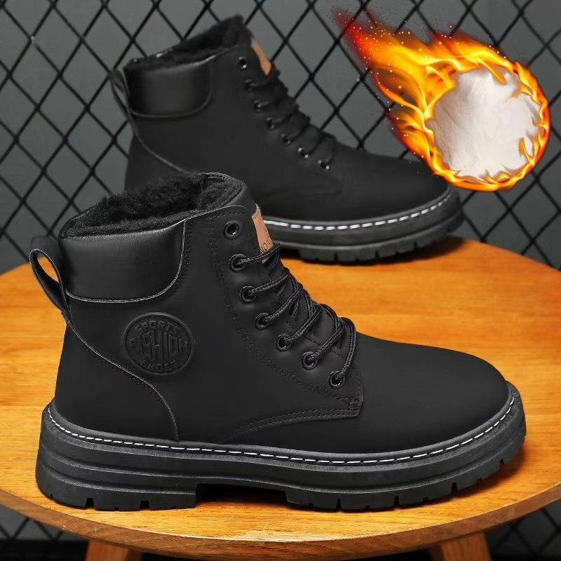 New Style Men s Shoes - Versatile Leather Boots with Added Padding and Thick Sole for A Casual Look 44 чёрный